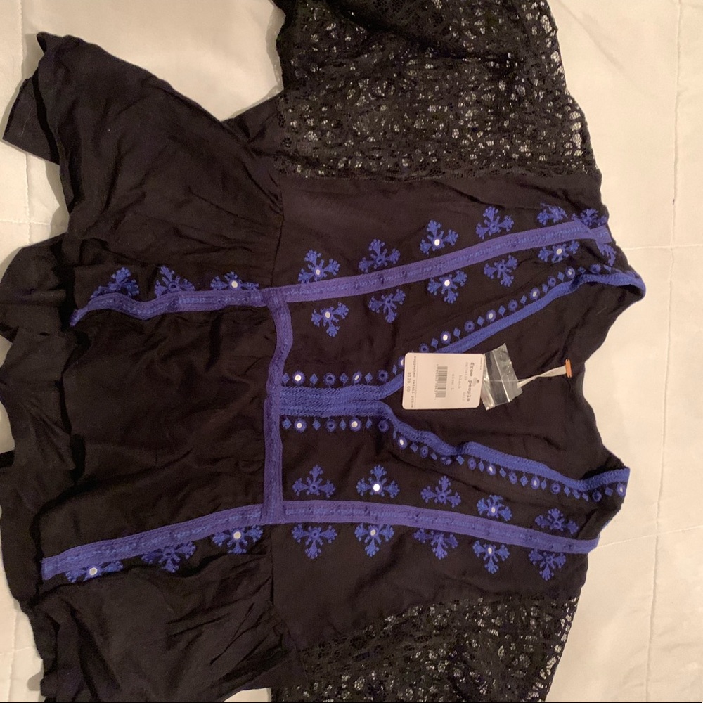 Black Mesh Wide Arm Blouse Free People